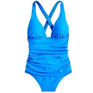 J.Crew Scrunchie Strap One-Piece Swimsuit Blue NWT Size 0 Flattering Fit